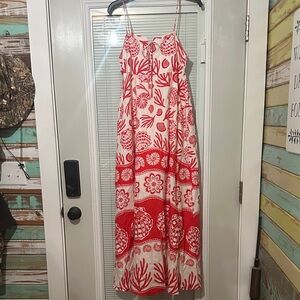 Red and White Floral Maxi Dress - Brand Unspecified
